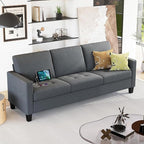 STHOUYN 73" W 3 Seater Sofa Couch with USB Ports, Grey Comfy Couches for Small Spaces, Mid Century Modern Couch Loveseat for Living Room, Apartment, Bedroom (Dark Grey)