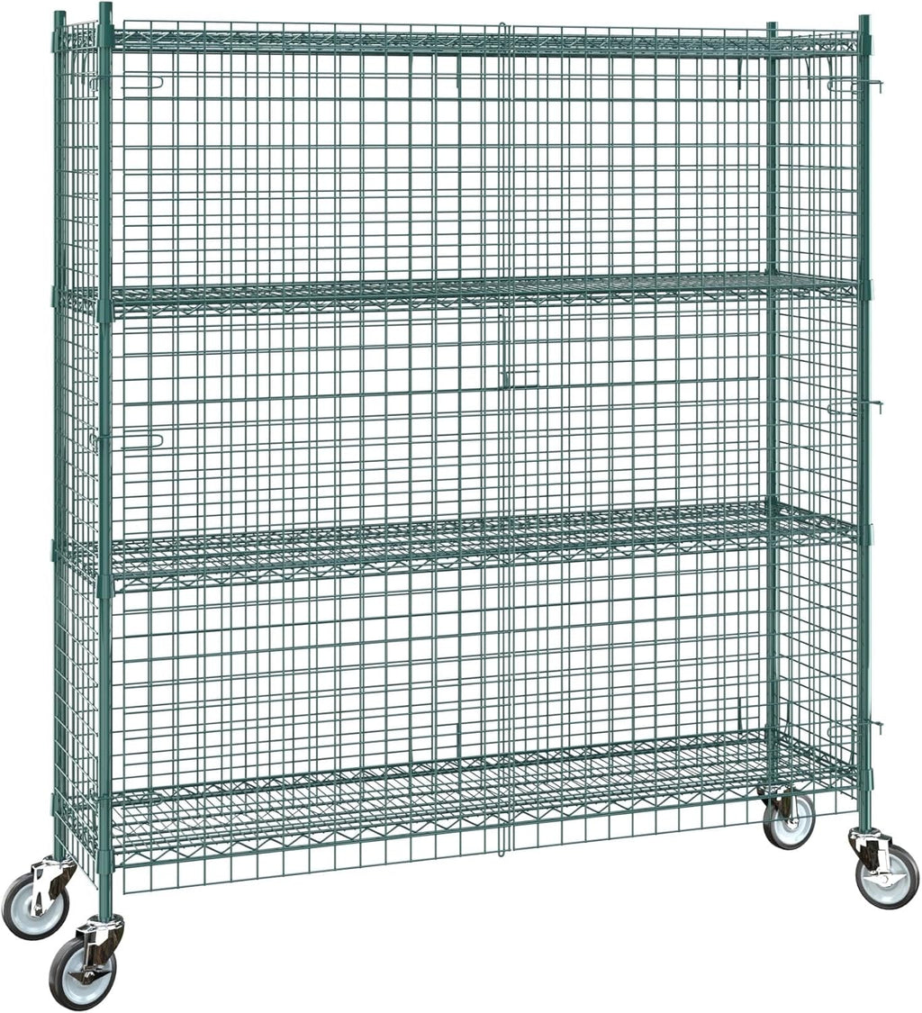18"x60"x70" Metal Wire Green Security Heavy Duty Commercial NSF Certified Storage Unit | Mobile Wire Security Cage Kit