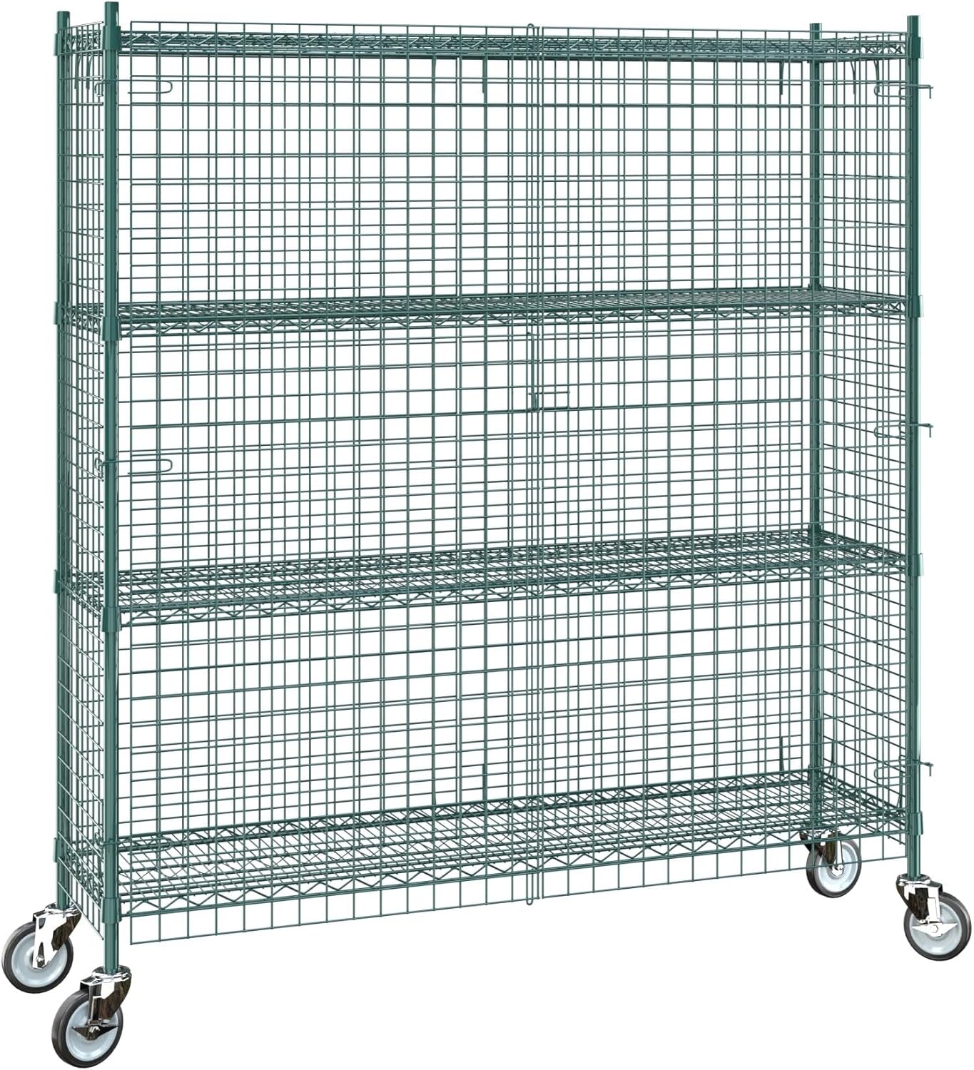 18"x60"x70" Metal Wire Green Security Heavy Duty Commercial NSF Certified Storage Unit | Mobile Wire Security Cage Kit