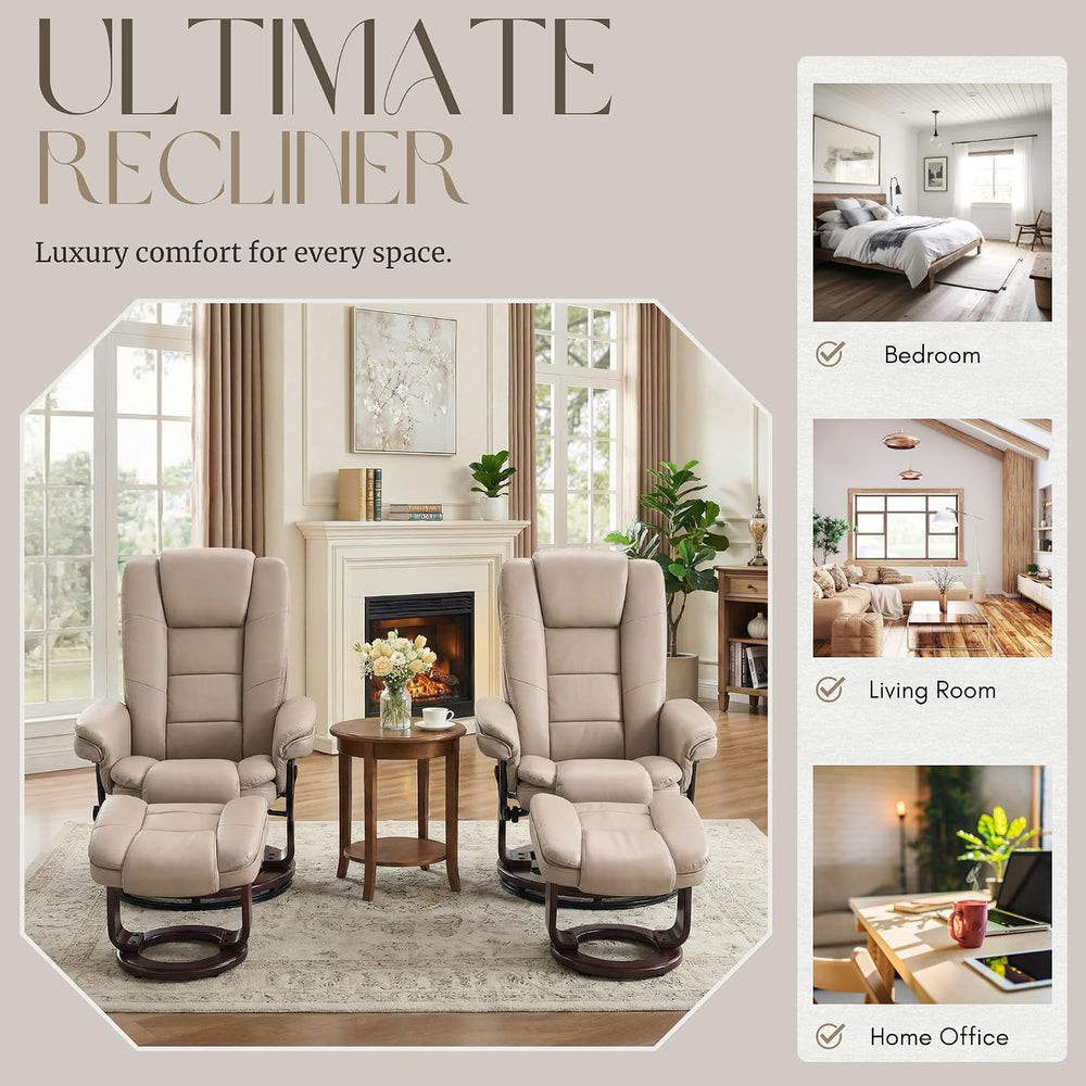 Swivel Recliner Chair with Ottoman Reclining Lounge Sofa Footrest, Set of 2 |...