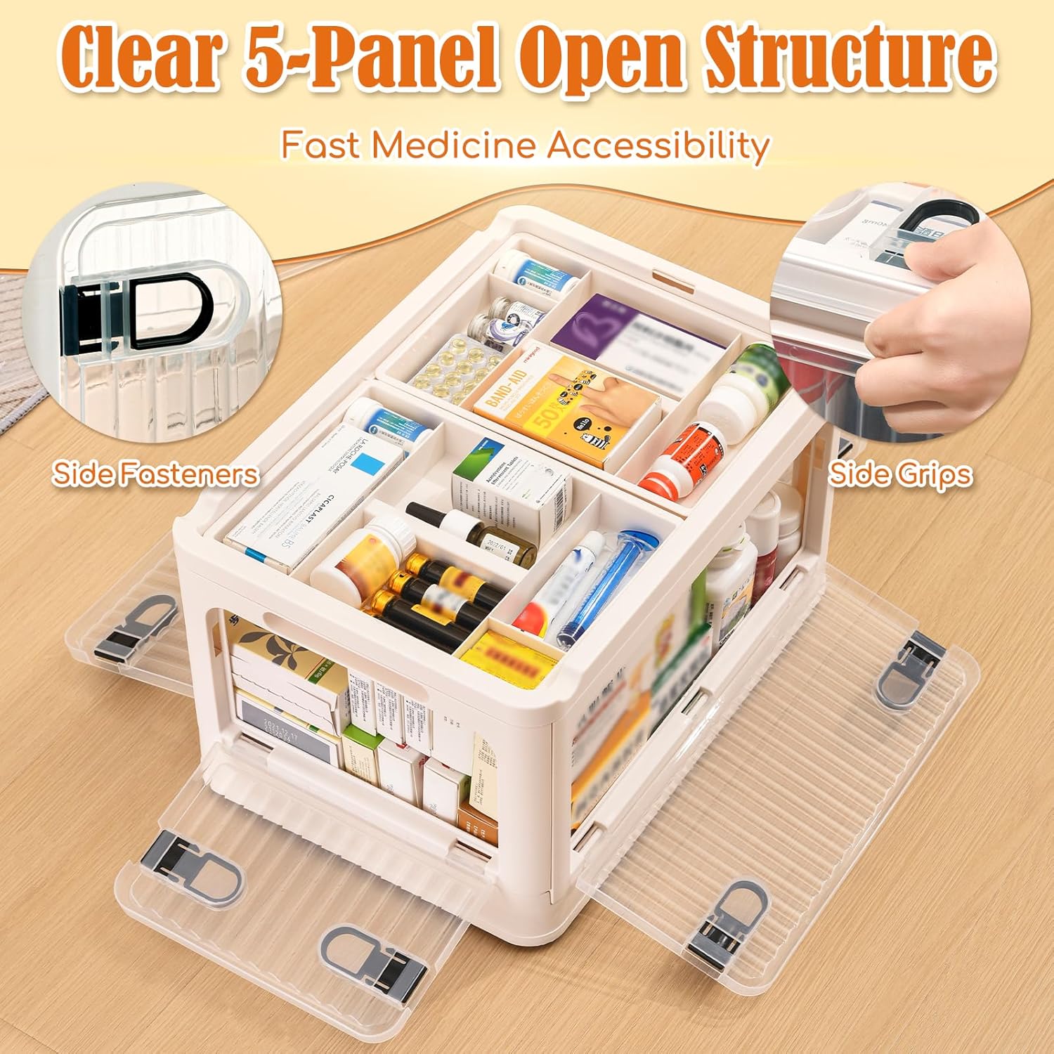 Medicine Organizer Box with Clear Window,Large Medicine Storage Container with Wheels for Bathroom Carbinet,First Aid Box Empty,House Essentials
