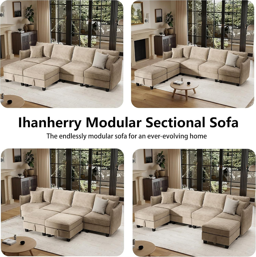 Ihanherry 112" Modular Sectional U-Shaped Sofa, Modern 6-Seat Cloud Couc...