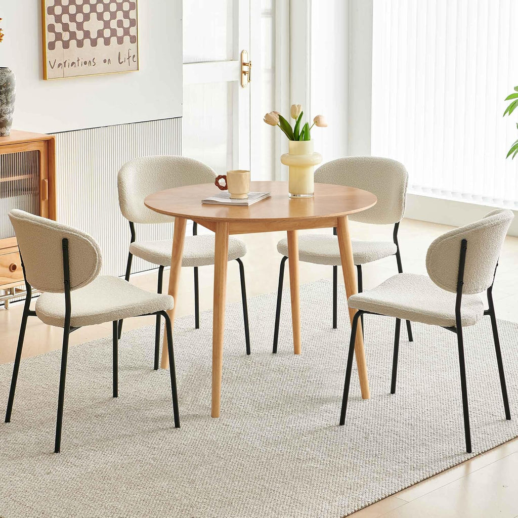 35'' Round Dining Table Set for 4 with Chairs, Mid Century Modern Round Kitchen Table and Chairs Set for Small Space, Compact Dining Table for Apartment Breakfast Nook - White