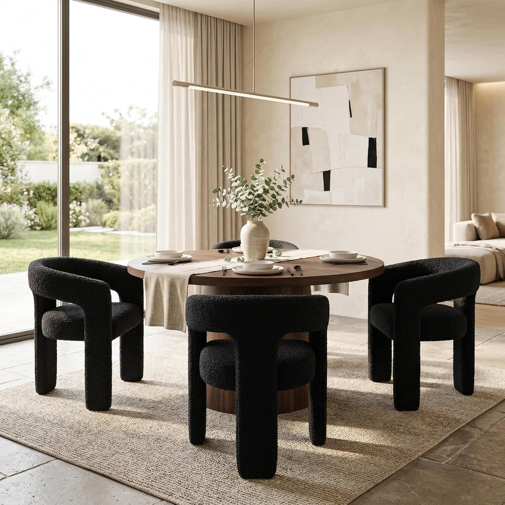HNY Modern Barrel Kitchen & Dining Room Chairs Set of 6, Sherpa Upholster...
