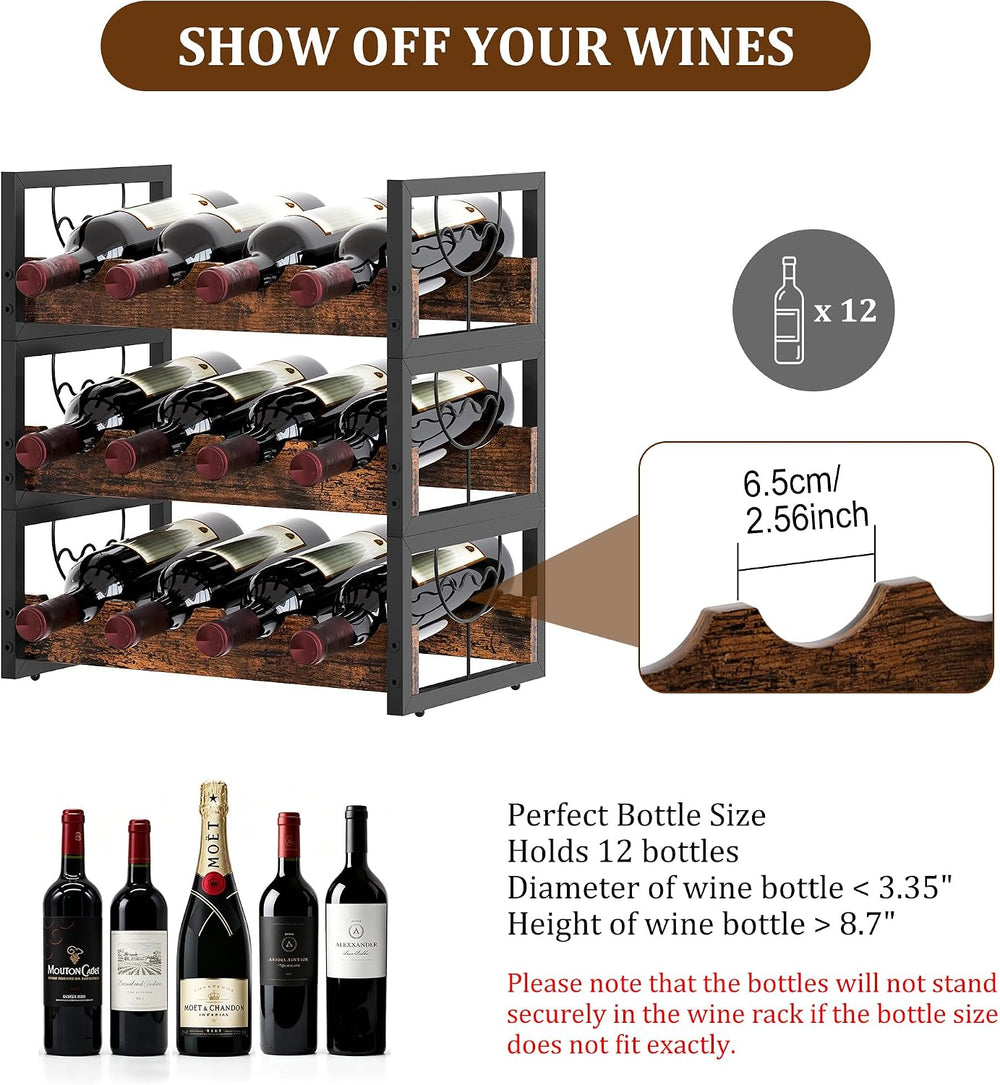 TQVAI Small Wine Racks 12 Bottle Countertop 3 Tier Wine Holder Bottle Storage...