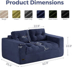 MAXYOYO 63" Loveseat Sofa Couch for Small Spaces, Upholstered Boneless Cloud Couch for Apartment Bedroom, 2-Seater Love Seat Floor Modern Sofa with Pillows, No Assembly Required, Navy