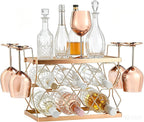 Countertop Wine Rack Organizer - Holds 6 Oversized Bottles & 4 Glasses | Freestanding Small Metal Bottle Holder, Perfect for Home Décor, Kitchen Storage and Cabinet | No Assembly