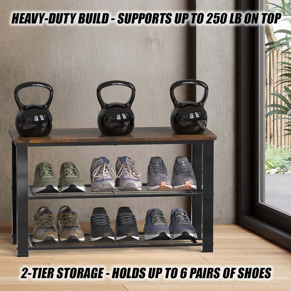 Simple Houseware Wood Top Shoe Storage Bench for Entryway, Rustic Brown
