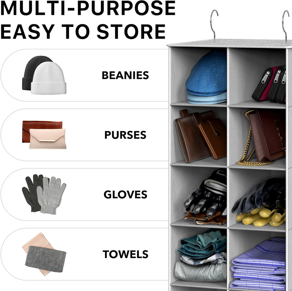 Simple Houseware 20 Section Shelves Hanging Shoes Organizer, Gray | Dual Metal Hooks, 10 Tier, Holds Up to 20 lbs, for Narrow Space