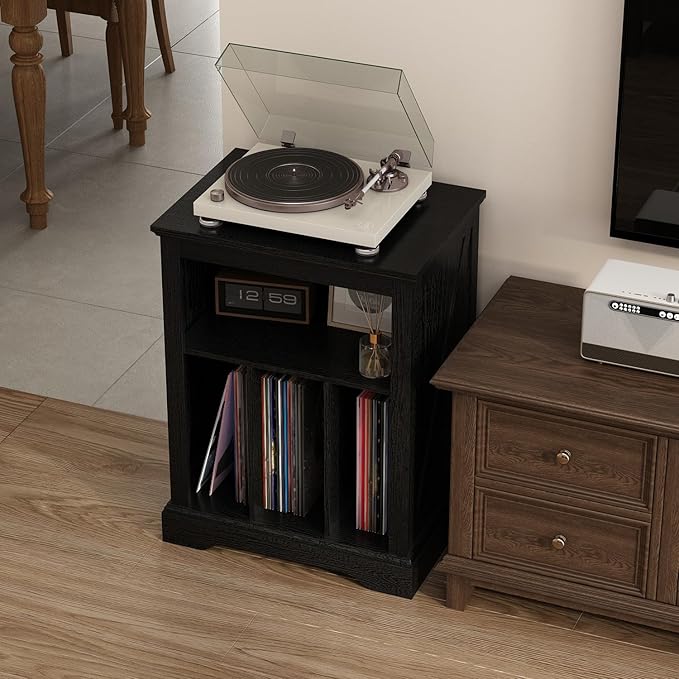 Farmhouse Record Player Stand, 3 Tier Turntable Stand with Vinyl Record Stora...