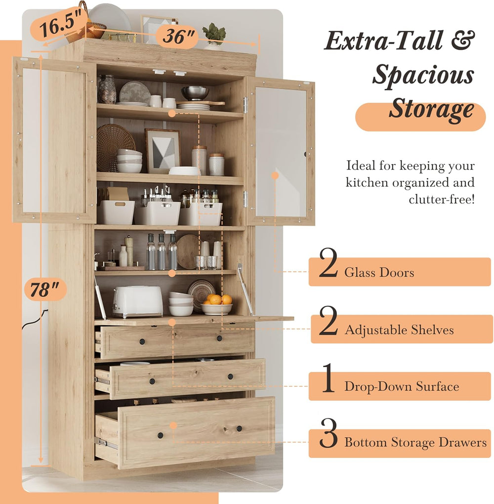 Merax 78" Pantry Cabinet with Charging Station, Farmhouse Kitchen Pantry...