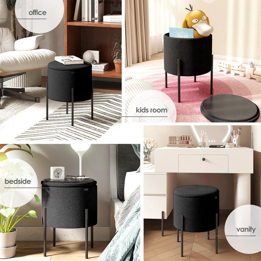 Round Ottoman with Storage, Boucle Storage Foot Stool, Makeup Vanity Stool, S...