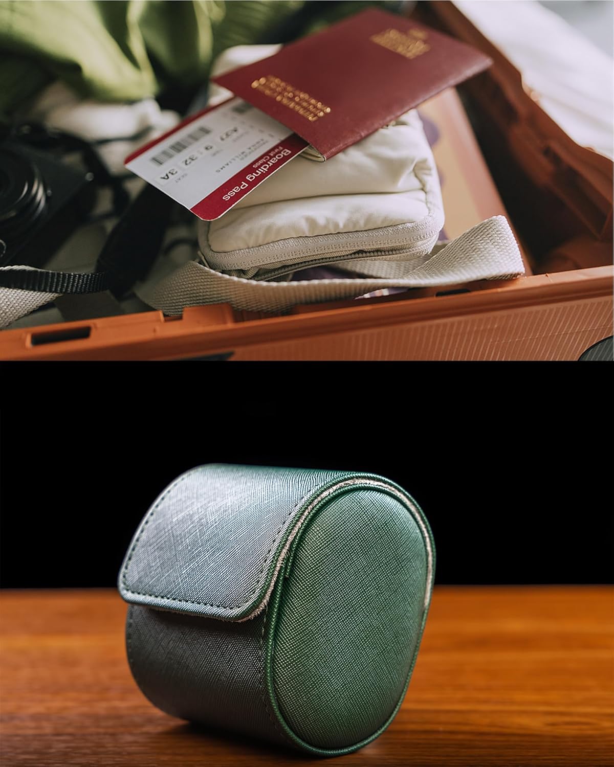 MR.OKAY Single Watch Travel Case -Classic Leather Watch Case with Perfect Texture. Watch Carrying Case or Organizer for Storage And Display. Ideal Gift for Men Traveling, All Handmade by Artisans