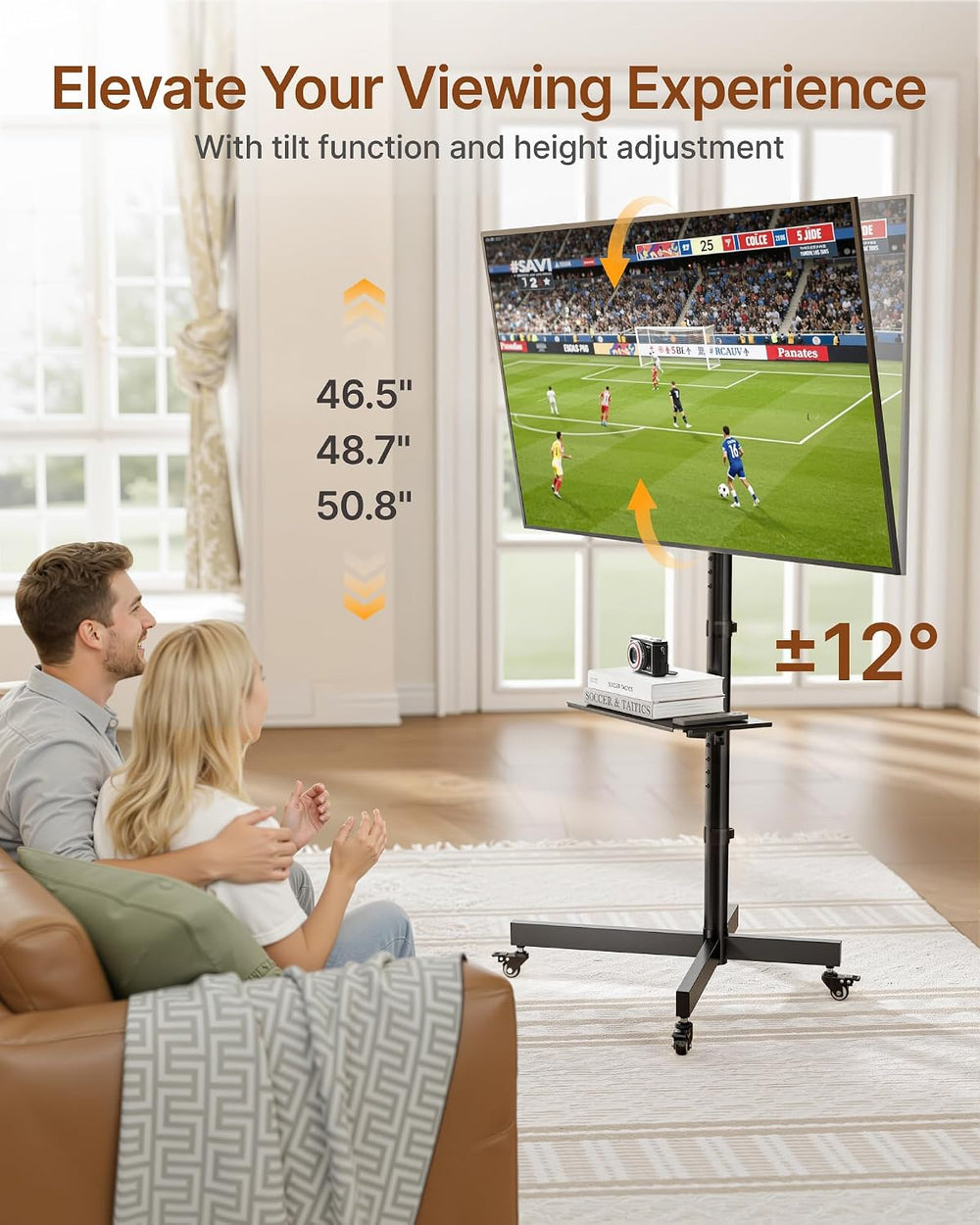 Rolling TV Stand for 23-60" TVs, 121 lbs, Black | Mobile TV cart support...