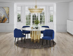 Manhattan Comfort Zephyr Modern Velvet Dining Chair, Solid Wood Frame with Gold-Tipped Splayed Legs, High Density Foam Padding, Vintage Design, Tulip Inspired Accent Furniture, Royal Blue