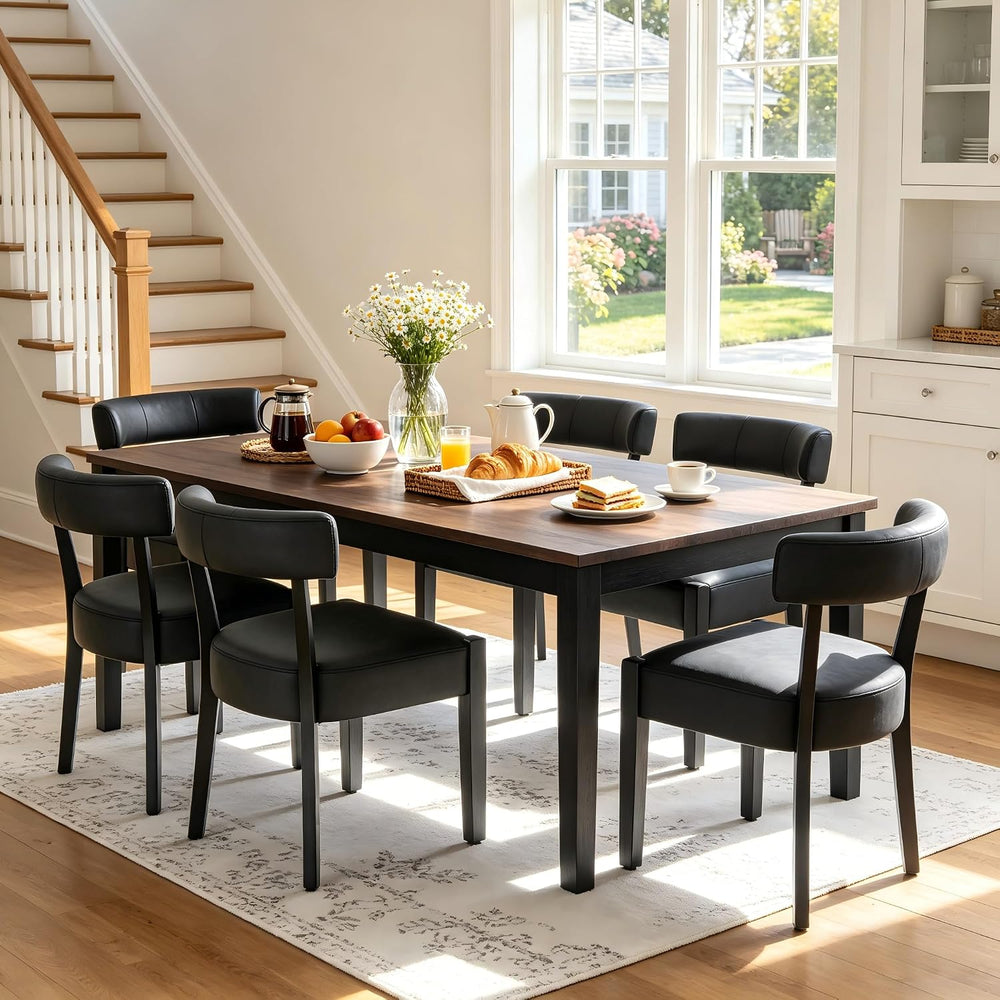 RNKSFX Black Dining Chairs Set of 6, Faux Leather Upholstered Kitchen & D...
