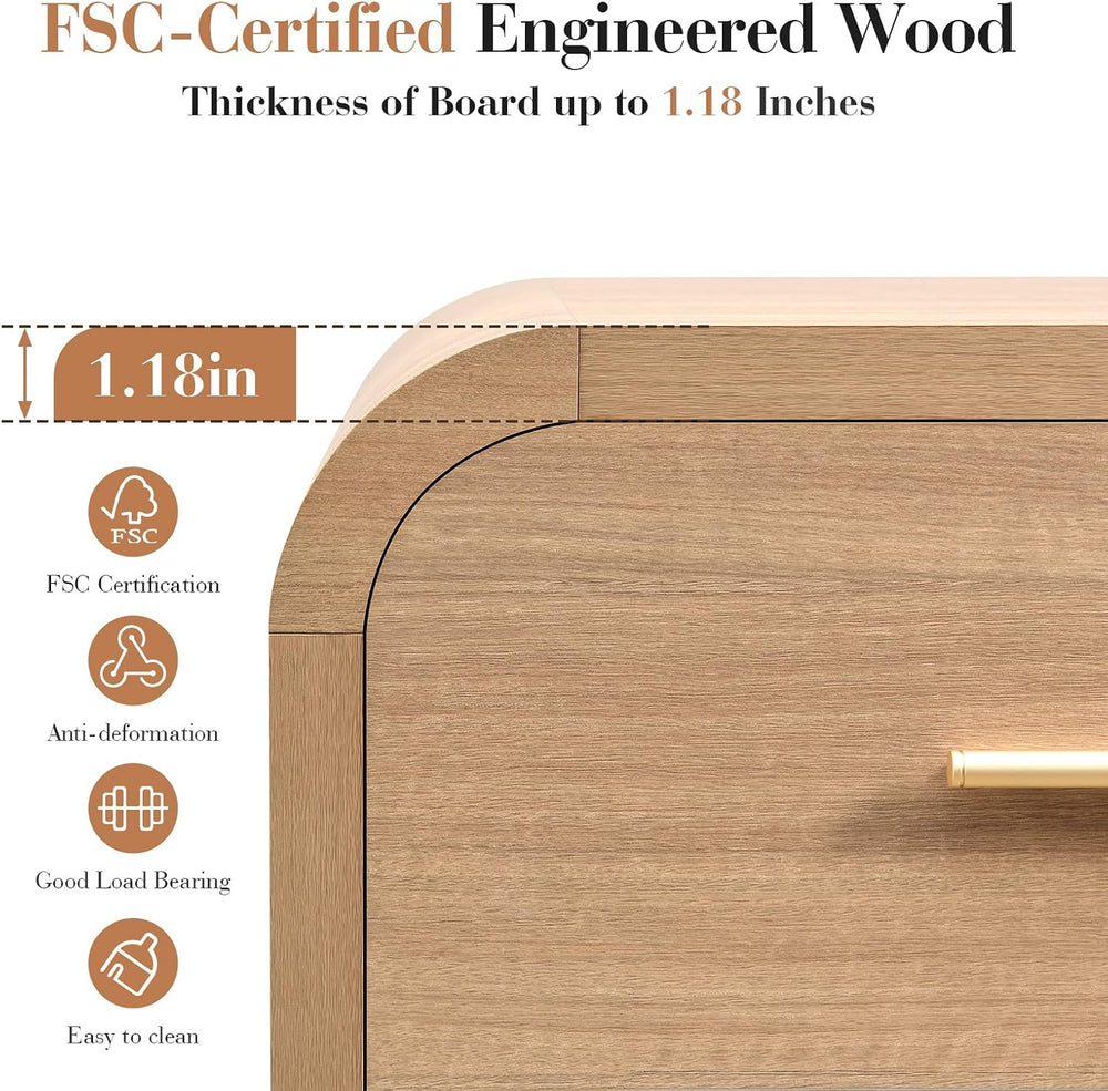 Night Stand Set of 2 [Unique Curved Profile] [FSC-Certified Wooden Board] 2-D...