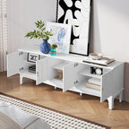 ARTPOWER 67“ Vintage TV Stand for TVs up to 75”, Modern Entertainment Center with Door Cabinets and Open Shelves, Media Console with Storage, White TV Credenza for Living Room, Bedroom