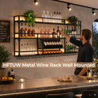 59Inch Metal Wall-Mounted Wine Rack with LED Light - 3 Tier Wine Storage Display Rack with Glass Holder - Space-Saving Bottle Display Shelf for Home Bars, Dining Rooms, Black