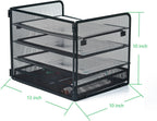SETTFRFE 4 Tier Mesh Paper Letter Tray,Desk File Organizer with A Sliding Drawer,Office Supplies Desk Organizer for Home Office,Black.