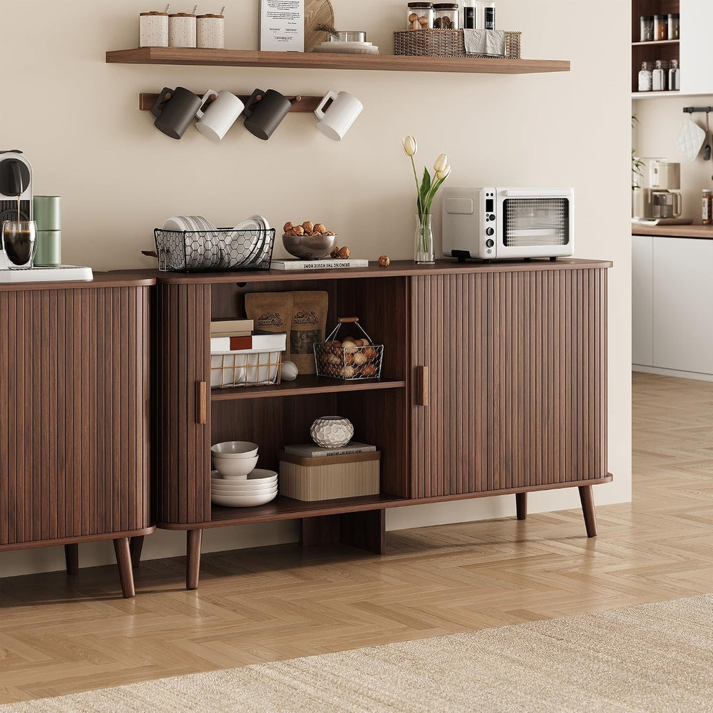 55" Fluted Sideboard Buffet Cabinet with Sliding Door, Mid-Century Moder...