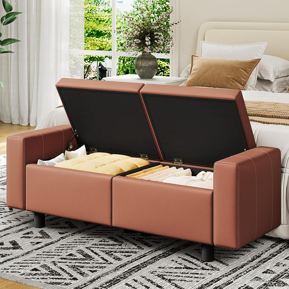 HOOBRO Ottoman with Storage, 46.7'' Storage Ottoman Bench with Safety...