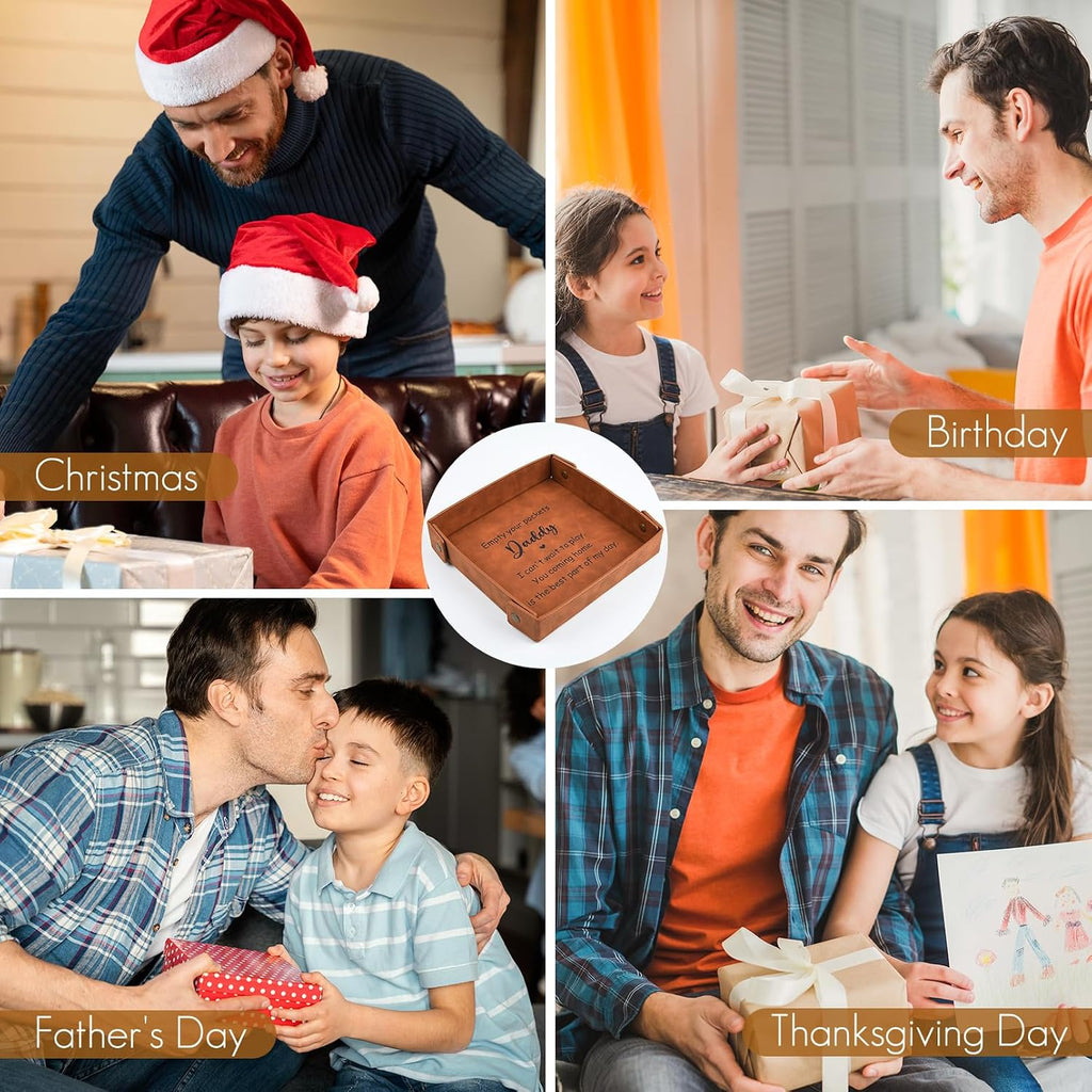 Daddy Gifts for Fathers Day, Dad Gifts from Daughter Son - Premium PU Leather Empty Your Pockets Daddy Tray - Best Dad Ever Gifts for Fathers Day