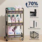 YASONIC 3 Tier Rolling Cart – Metal Utility Storage Carts with Wheels, Craft Cart Organizer with Hanging Cups, Hooks, Mesh Basket for Bedside Kitchen Office Art, Black