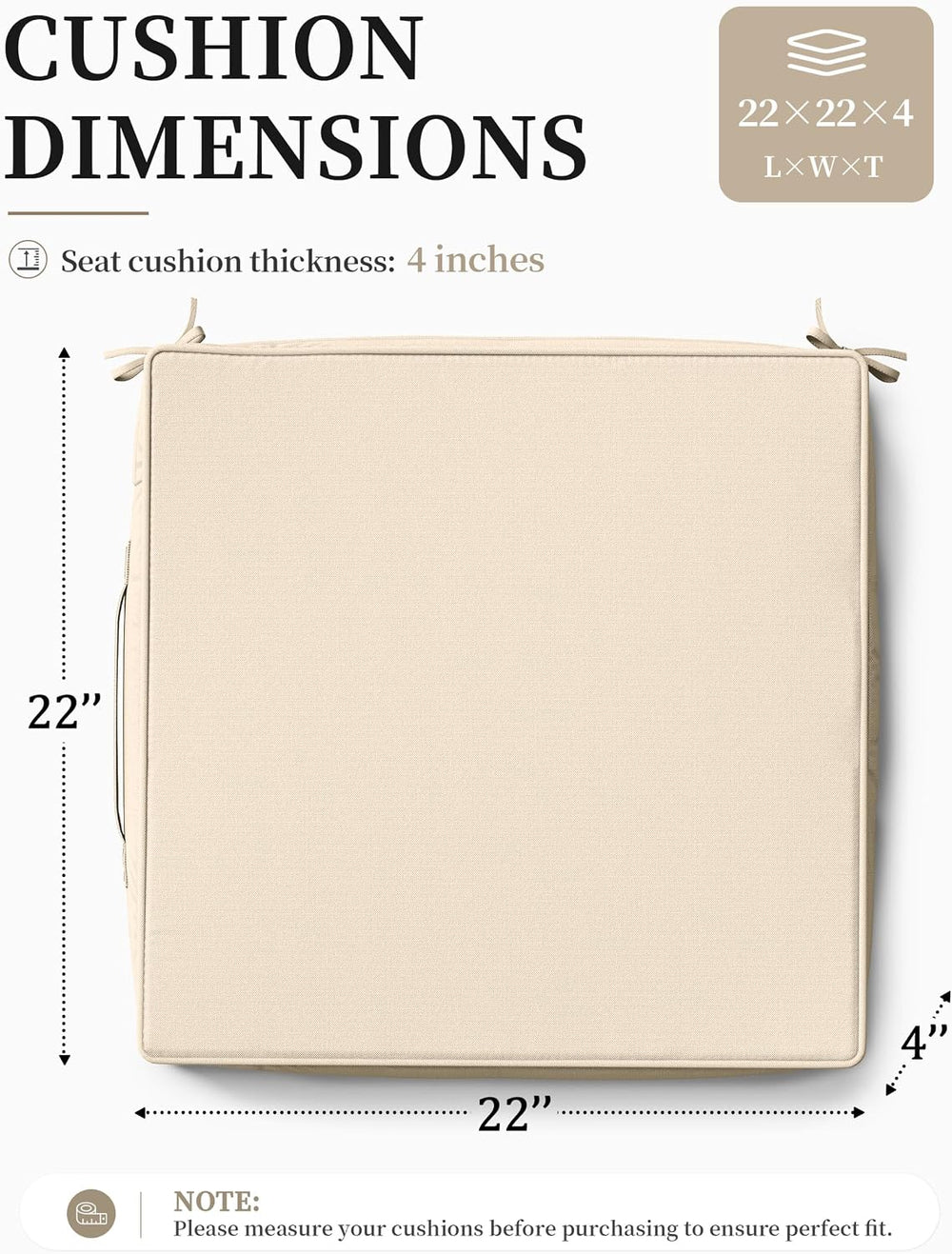 4 Set Outdoor Chair Cushions 22 X 22 X 4 Inches Patio Furniture Cushions Wate...