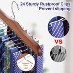 TOPIA HANGER Tie Rack Hanger for Closet 2 Packs, Wooden Tie Organizer for Men with 24 Folding Hooks, Space Saving Necktie Holder for Storage and Display Bra, Tank Top, Camisole (Walnut)-CT14WA-2