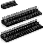 Olsa Tools Magnetic Socket Organizer | 3pc Socket Holder Kit | 1/2-Inch, 3/8-Inch, 1/4-Inch Drive | Socket Organizers For Toolboxes | Black | Holds 141 | Professional-Grade Tool Organizer | Part 1563