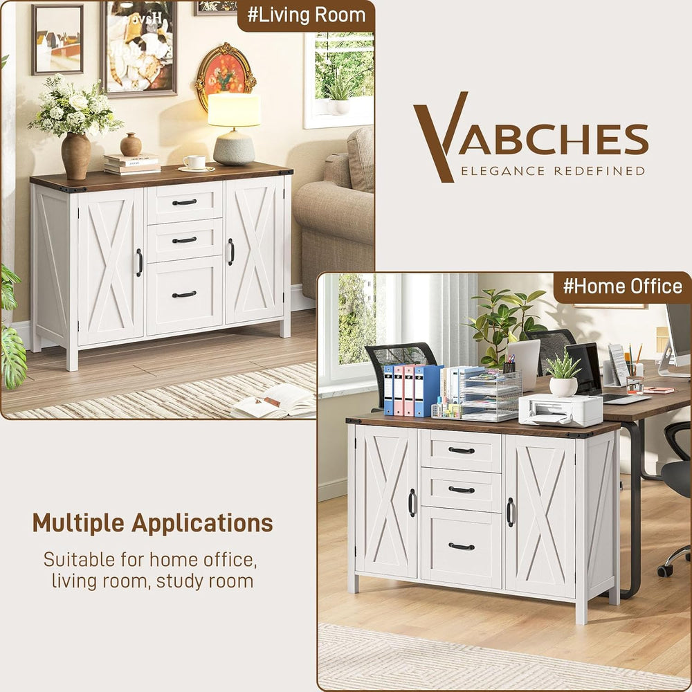 Vabches File Cabinet with 3 Drawers Fits Files Letter/A4 Size, Rustic White |...