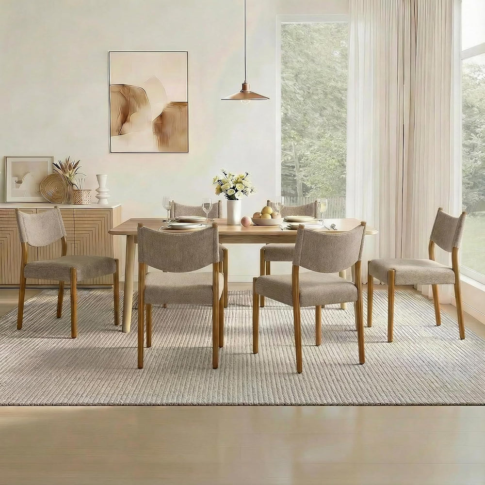 KISLOT Dining Chairs Set of 4, Ergonomic Upholstered Wood Chairs, Brown | Mid...