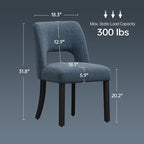 keoni Wooden Dining Chairs Set of 6, Mid Century Modern Upholstered Dining Room Chairs with Black Wood Legs, Fabric Farmhouse Kitchen Chairs with Foot Pegs for Dining Room, Blue