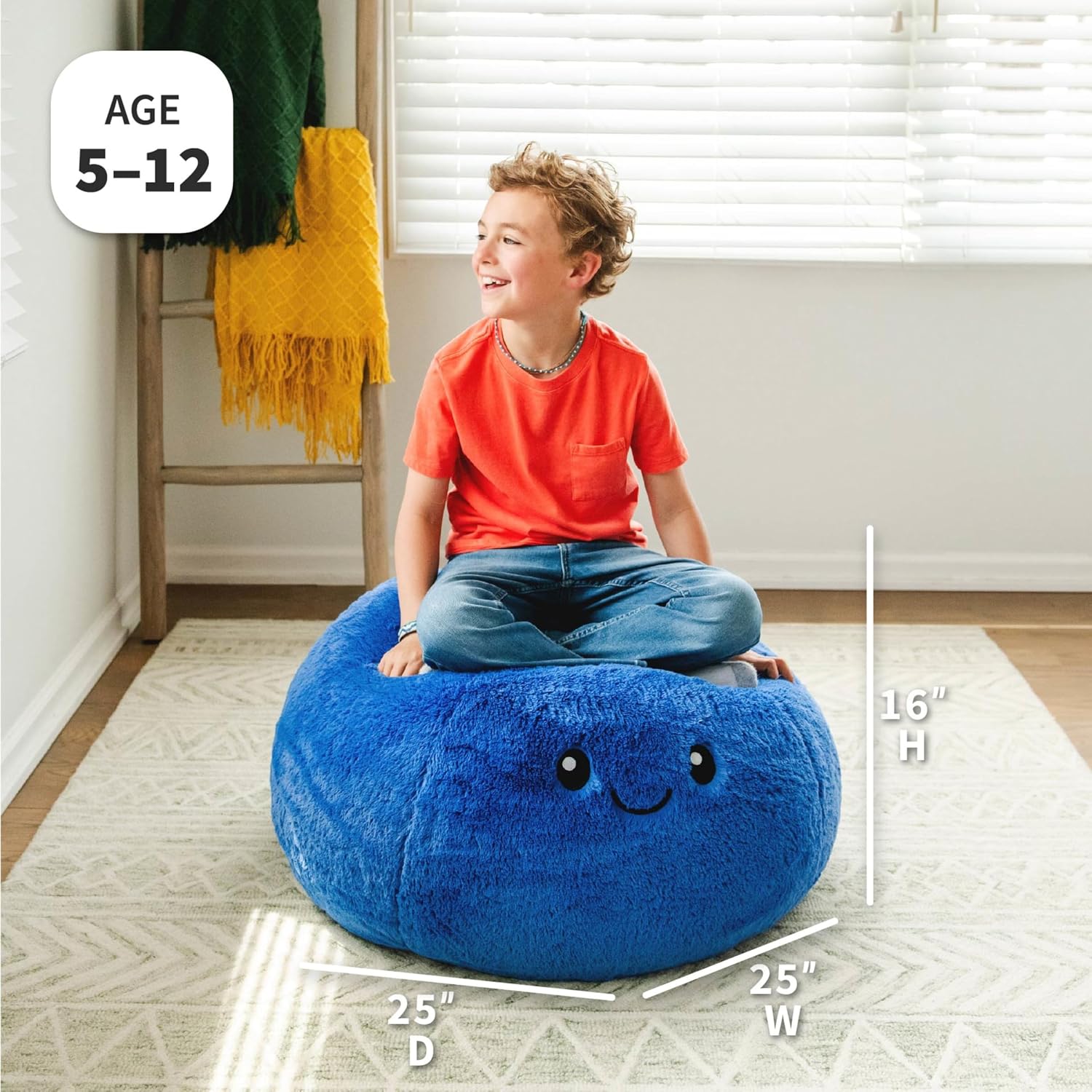 Big Joe Blueberry PlushiPals Super Soft Bean Bag Chair for Kids, Ultra-Soft Plush Polyester Blend, 2.5 feet Refillable