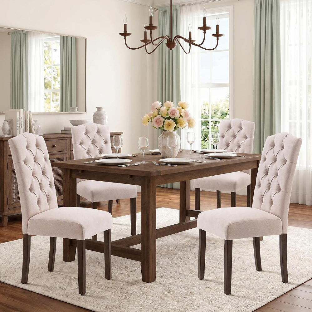 Tufted Dining Chair Fabric Button Upholstered Modern Kitchen Diner Set of 2