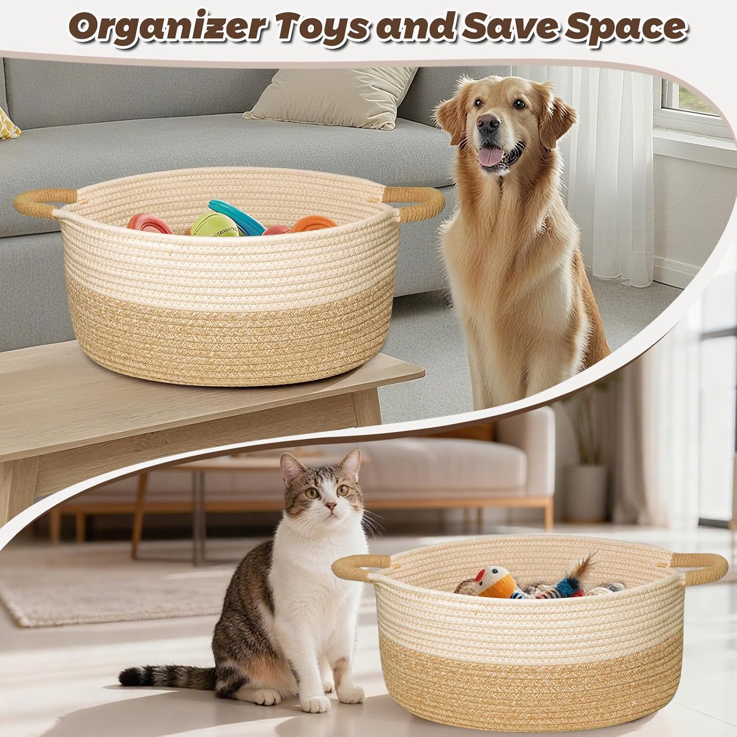 Woven Basket for Toys, Blankets & Gifts Empty ,Cotton Rope Storage Basket with Reinforced Handles for Nursery,Livingroom,Bedroom,Bathroom & Home Decor,21.65" x 12.6" x 8.46" (L)