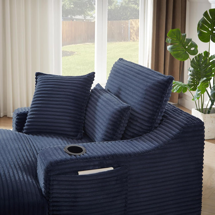 47.2"Oversized Chaise Lounge Chair Indoor,Corduroy Reading Chair with Cup Holder,Deep Seat Cloud Sofa Bed,Comfy Modern Sleeper Chairs in Box for Living Room Bedroom,No Assembly (Dark Blue)
