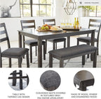 Signature Design by Ashley Bridson Dining Table Set For 6 With Bench, Wood 6‑Piece Kitchen Table And Chairs Set With Upholstered Seats, Transitional Charcoal Gray Dining Room Set For Family Meals