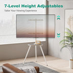 Tripod Easel TV Stand for 43 to 65 Inch LCD Led Screen, Height Adjustable and Swievel TV Stand, Portable TV Floor Stand with Wooden Tray for Bedroom, Living Room, Studio, Metal White.