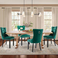 Velvet Upholstered Dining Chairs Set of 4, Modern Style Kitchen Side Chairs with Nailhead Trim and Wood Legs,Metal Pulling Ring for Dining Room Living Room(Green)