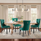 Velvet Upholstered Dining Chairs Set of 4, Modern Style Kitchen Side Chairs with Nailhead Trim and Wood Legs,Metal Pulling Ring for Dining Room Living Room(Green)
