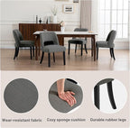 VKNOW Wooden Dining Chairs Set of 6, Modern Fabric Upholstered Dining Room Chair Kitchen Chairs, Farmhouse Dinner Chair for Kitchen Dining Room, Dark Grey-Black Legs