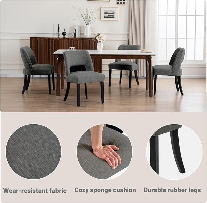 VKNOW Wooden Dining Chairs Set of 2, Modern Fabric Upholstered Dining Room Ch...