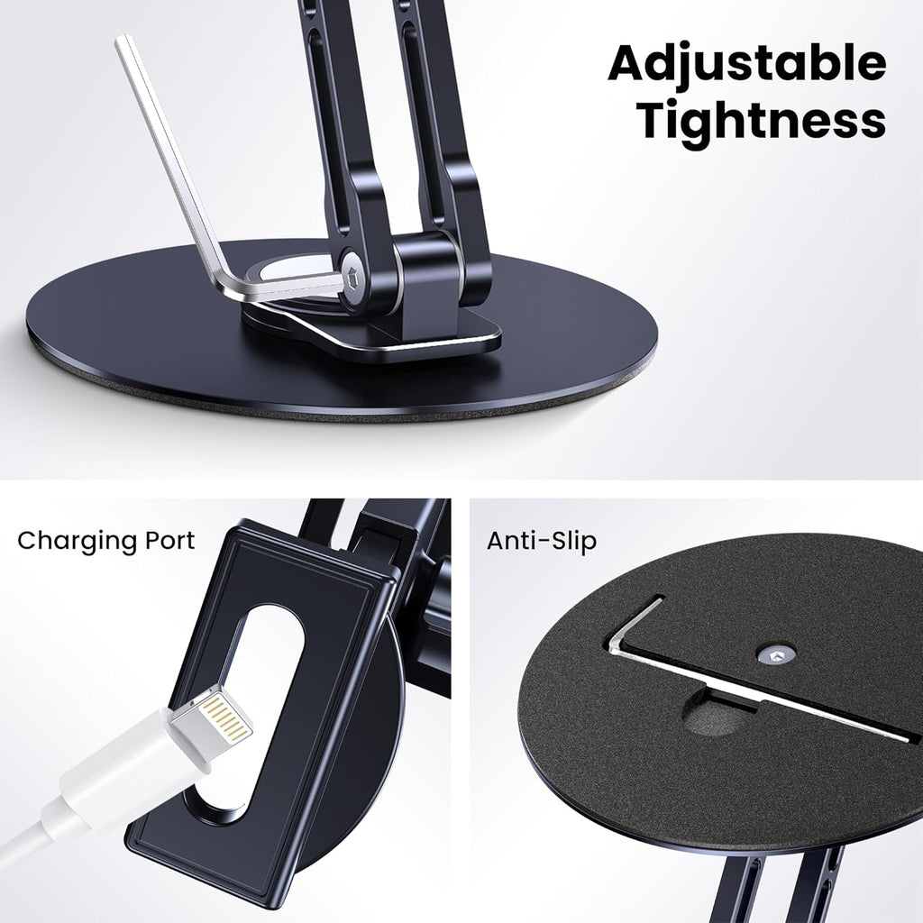 Tablet Stand Holder for iPad, Adjustable with 360 Rotating Base for Desk, Aluminum Swivel Tablet Stand Compatible with iPad Air, Mini, 10.2,9.7, Pro 11/13 and More