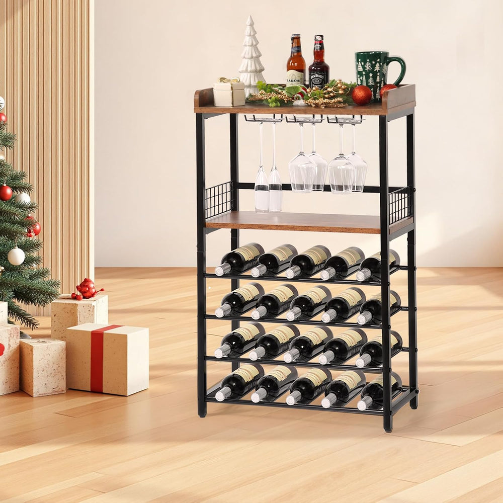 KATHY&BOB Morden Wood Wine Rack Freestanding Floor, 5-Tier Wine Storage S...