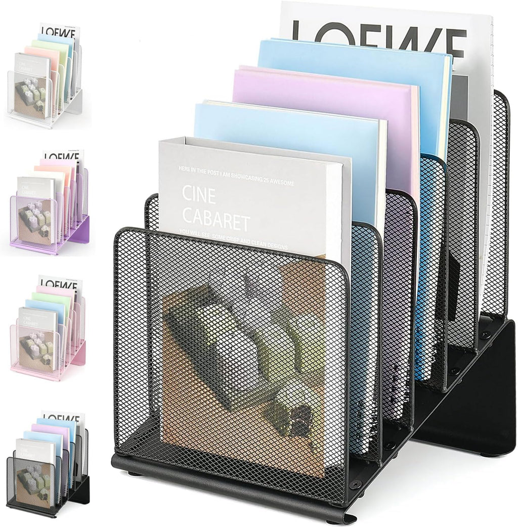 File Organizer for Desk, File Folder Organizer with 5-Section Vertical Rack, Suitable for Home Office Document Organization and Storage(Black)