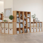 Cube Storage Organizer Bookcase, Decorative 11 inch Open Back Cubical Shelf with Thickened Border, Display Bookshelf for Living Room, Home Office, Sturdy Room (Natural Oak, 4 Cube)