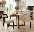 Upholstered Farmhouse Dining Chairs Set of 2 Mid Century Modern Dining Room Chairs Rattan Linen Kitchen Chairs Armless Side Chairs with Black Wood Frame/Rattan Back for Living Room,Beige