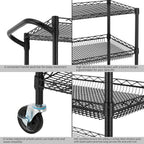 Finnhomy 3 Tier Heavy Duty Commercial Grade Utility Cart, Wire Rolling Metal Trolley with Handle Bar, Steel Kitchen Service Cart with Wheels, Food Storage Trolley on Wheels, NSF Listed, Black